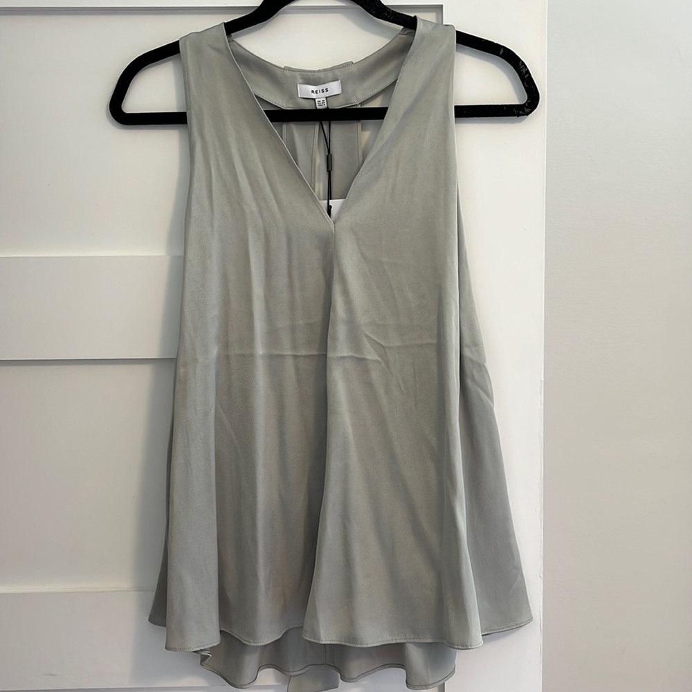 Reiss Pale Sage Green Sleeveless V-Neck Tank Top